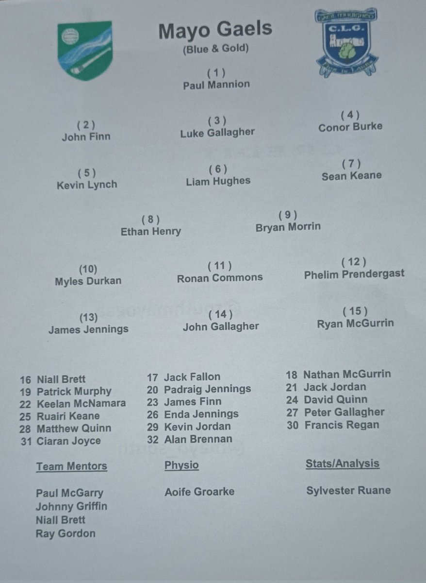 .@Garrymoregaa & @mayogaelsgaa Teams for this evenings @stcolmanscu South Mayo O'Mara Cup Semi Final.