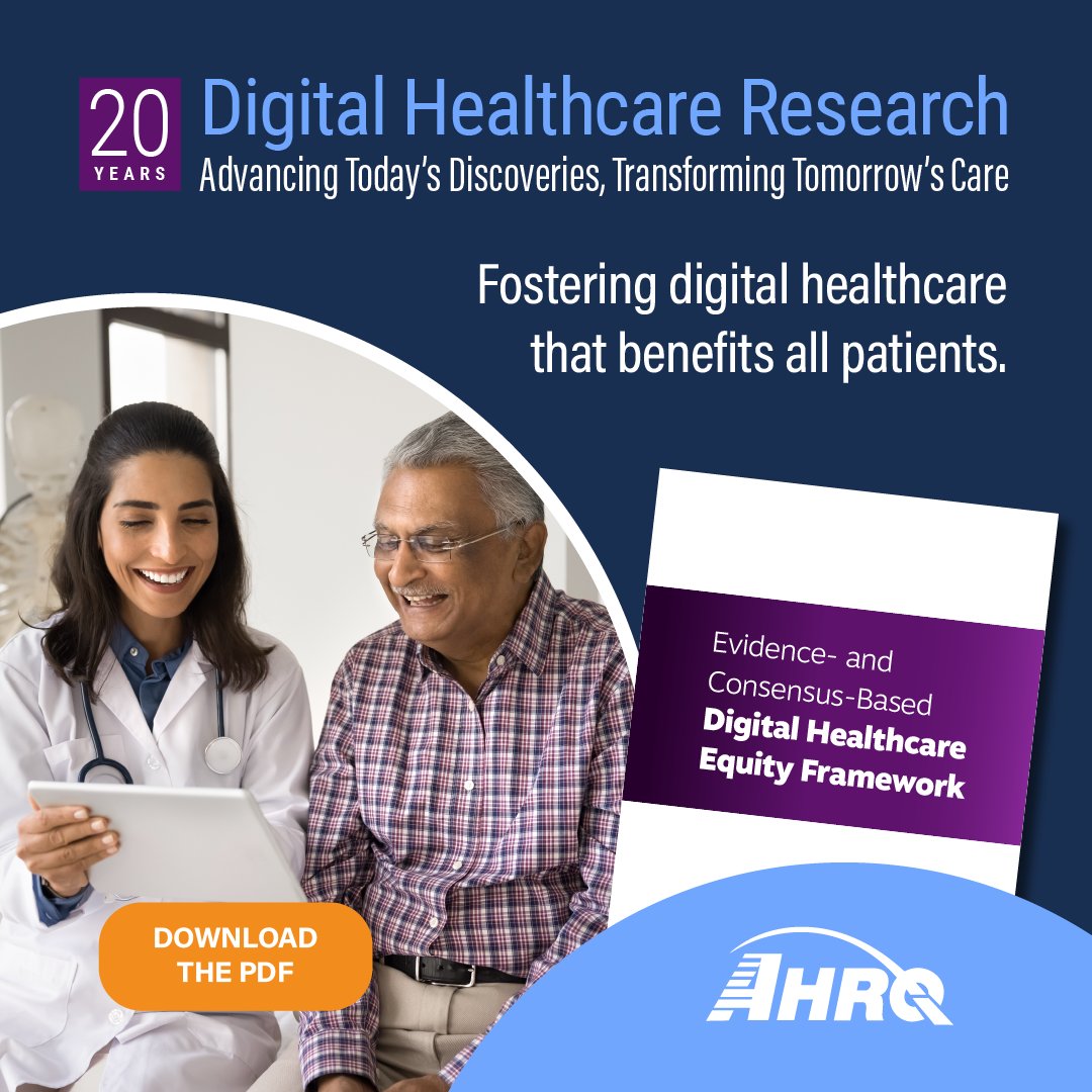 #AHRQ's new Digital Healthcare Equity Framework: A Practical Guide for Implementation further enriches AHRQ's aim to advance #HealthEquity via digital healthcare technologies and solutions. Check it out. digital.ahrq.gov/health-it-tool…