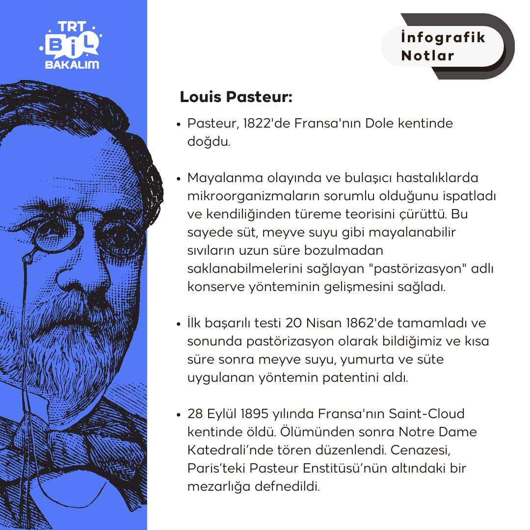 Pasteur'ün hastalıkların önlenmesi için Pierre Paul Émile Roux ile yaptığı çalışmalar sonucu bir aşı yöntemi geliştirdiğini biliyor muydun? 🧪 'Bilim' kategorisi, Türkiye'nin ücretsiz ve reklamsız bilgi yarışması TRT Bil Bakalım'da! 🤩 #TRTBilBakalım #LouisPasteur