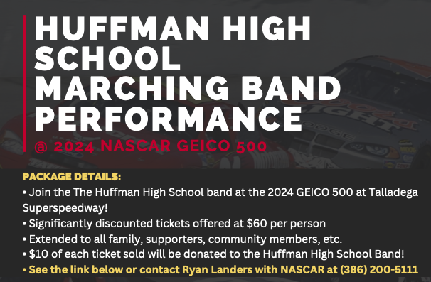 Huffman High School's Mighty Marching Vikings are performing this Sunday at the #Geico500 at @TALLADEGA! Discounted tickets are available to BCS students, parents, staff, and extended family! Get your tickets here: fevo-enterprise.com/event/Huffmanb… #BCSstrong #SuccessStartsHere