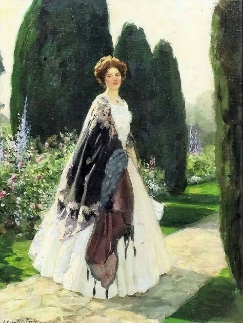 🎨Leonard Campbell Taylor (1874-1969) 
 'Portrait of a Lady in a Garden'