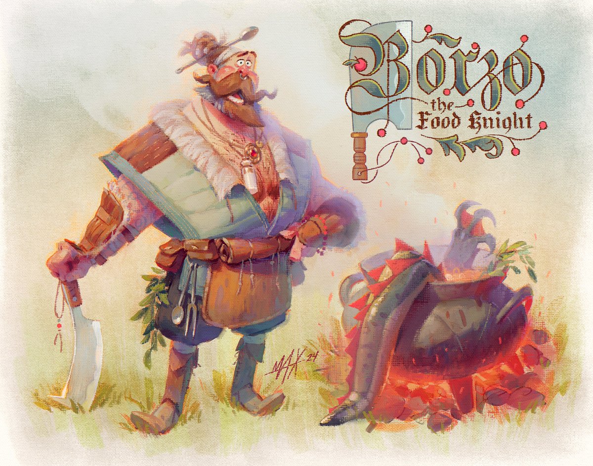 MaxUlichney's tweet photo. Borzo the Food Knight for #ScribbleSociety based on a delightful character description by @mightymarcyart
“I can chop everything; carrots, potatoes and nasty monsters!” -Borzo
This is the most fun I’ve had painting in a while. Done with my #oilmaxpack mainly using the Dry Oils https://t.co/zzeUj5OQAv