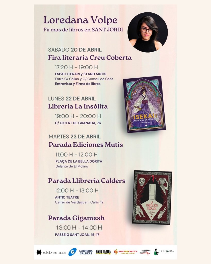 📚🌹 Este Sant Jordi estaré firmando mis dos últimos libros, entre ellos el nuevo: ‘Isekai: historia de un secuestro’, publicado por <a href="/EdicionesMutis/">Ediciones MUTIS</a>, con prólogo de Albert Tola y bellamente ilustrado por Eloisa Faltoni.✨ Veniu!