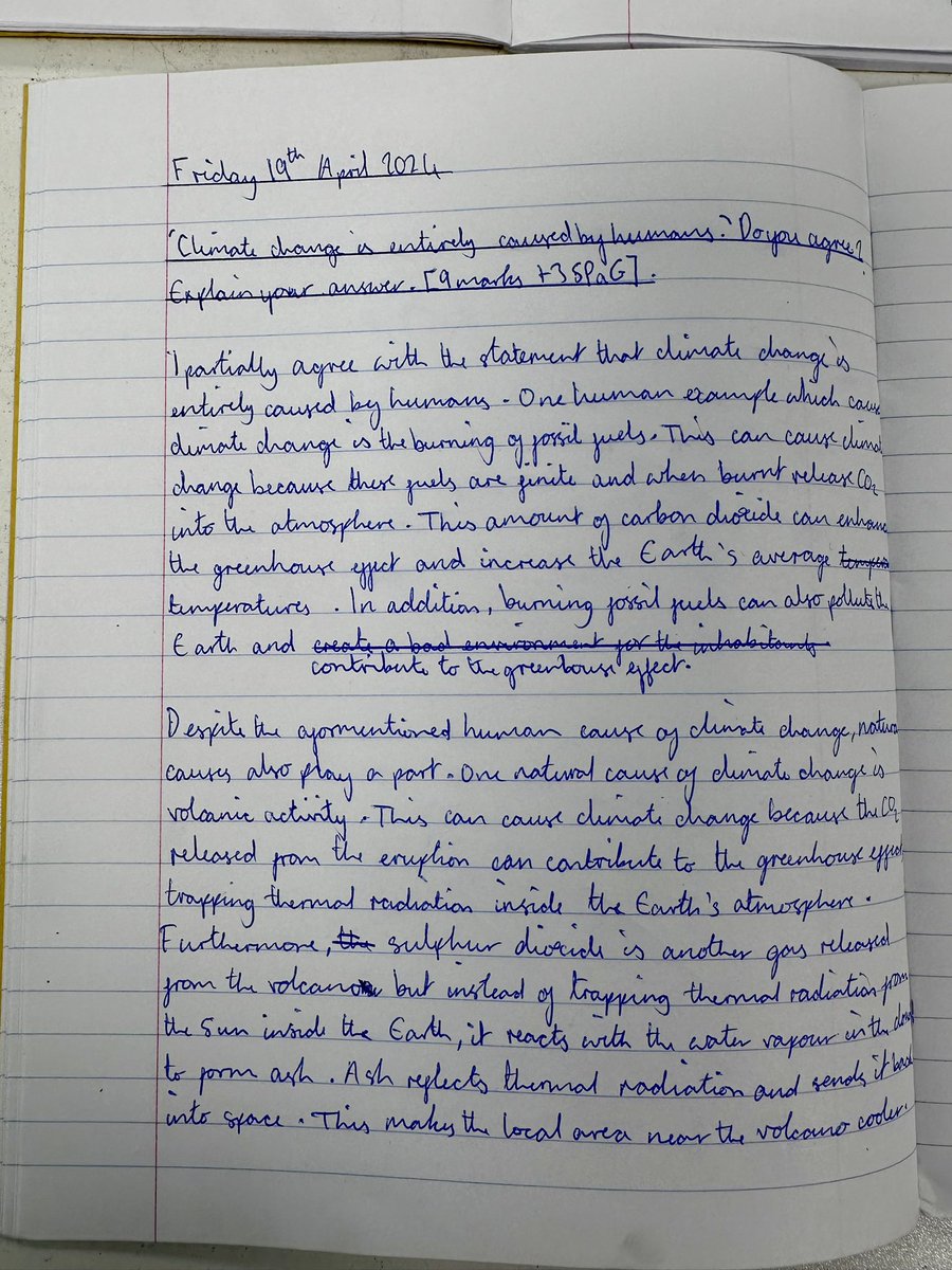 Year 7 scholars @BrookMeadAcad continue to impress us! Their first attempt at writing a 9-mark question about the causes of climate change! Wow! 🤩 @RitaHindocha @TMETrust