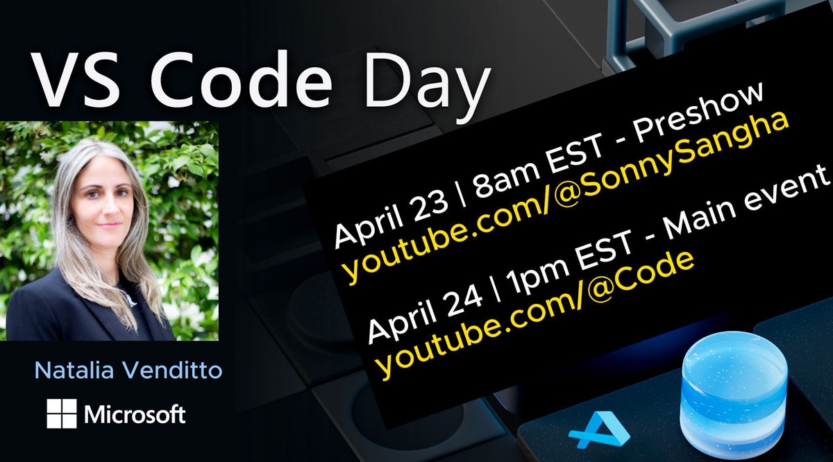 ✨ April 24 is VS Code Day, where @AnfibiaCreativa will present the session, 👉 'JavaScript developers: Build fast and have fun with VS Code and Azure AI CLI' 🎉 Sign up for VS Code Day early here aka.ms/vscodedayx