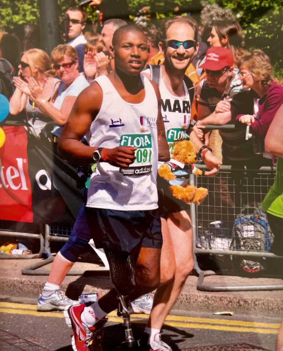 Just after I left intensive care I was moved to a burns and plastics ward. Had my own room. Used to stare out the window looking at the QE hospital being built. One day I noticed a TV in my room and put it on. What did I see? The #LondonMarathon . Lying there I said I’ll do that