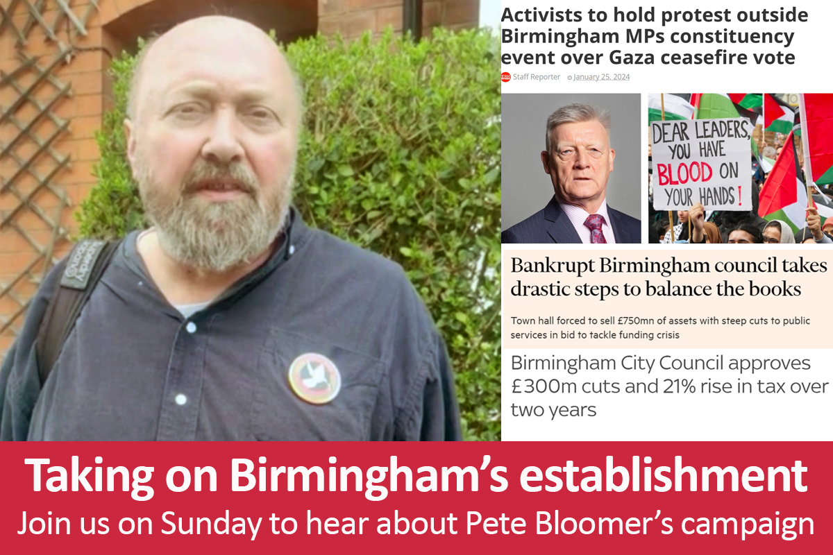 Join us on Sunday from 10:30am 👉Council by-election on 3rd May. 👉Independent Socialist Pete Bloomer is standing in a ward of the Chair of Labour Friends of Israel. 👉Labour council brought bankruptcy and plans massive cuts. Register here to watch👇 buytickets.at/ntams/1226987