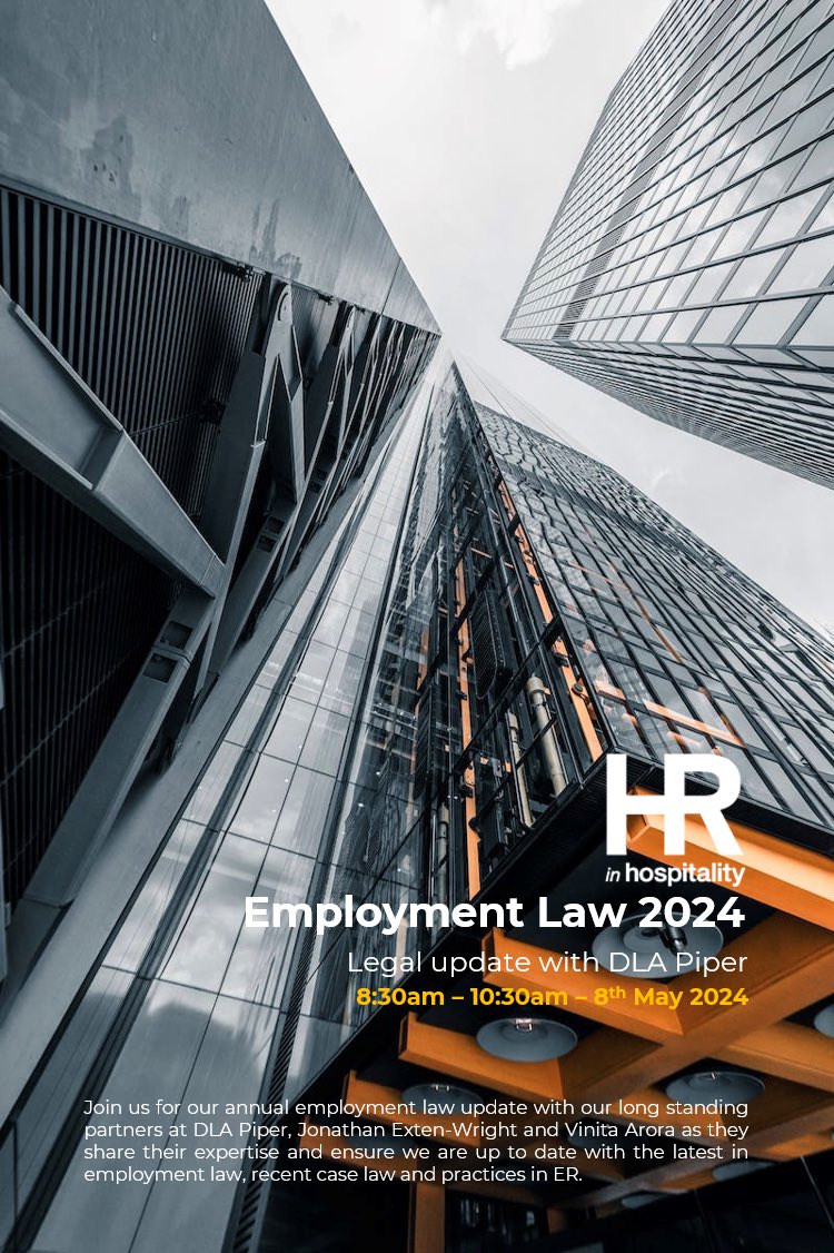 The time is once again upon us to visit our long-standing partners at DLA Piper for our annual Employment Law Update join us on Wednesday 8th May, 8:30am - 10:30am.

Book now: hrinhospitality.co.uk/product/employ…

#meetsharegrow #employmentlaw