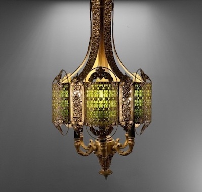 Art Deco Japanese Revival 6 Light Chandelier, circa 1930! Timeless beauty of green mottled art glass. With a diameter of 15 inches, it commands attention with its intricate aesthetic details, featuring chain mail, armor padding, and floral scraping.
genuineantiquelighting.net/pc/JI1/3046e/A…