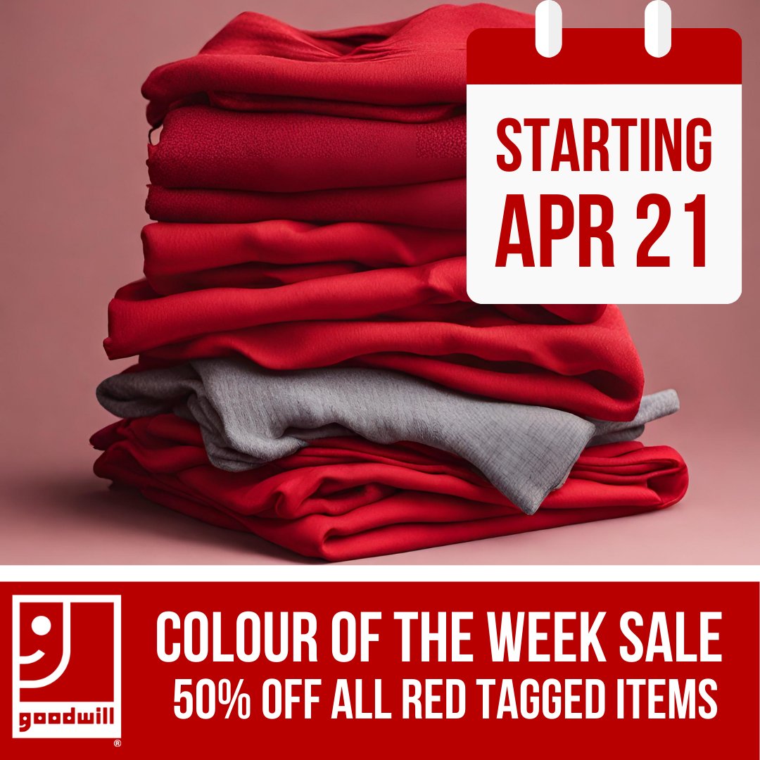 ThOur Colour of the Week is RED! 

All red tagged items are 50% off all week starting today!  Sale now includes all tagged clothing items!

Find a store near you and pick up something tagged red today! 👀
#Thrift #SustainableFashion #SecondhandFashion #HamOnt #BurlOn #Fashion