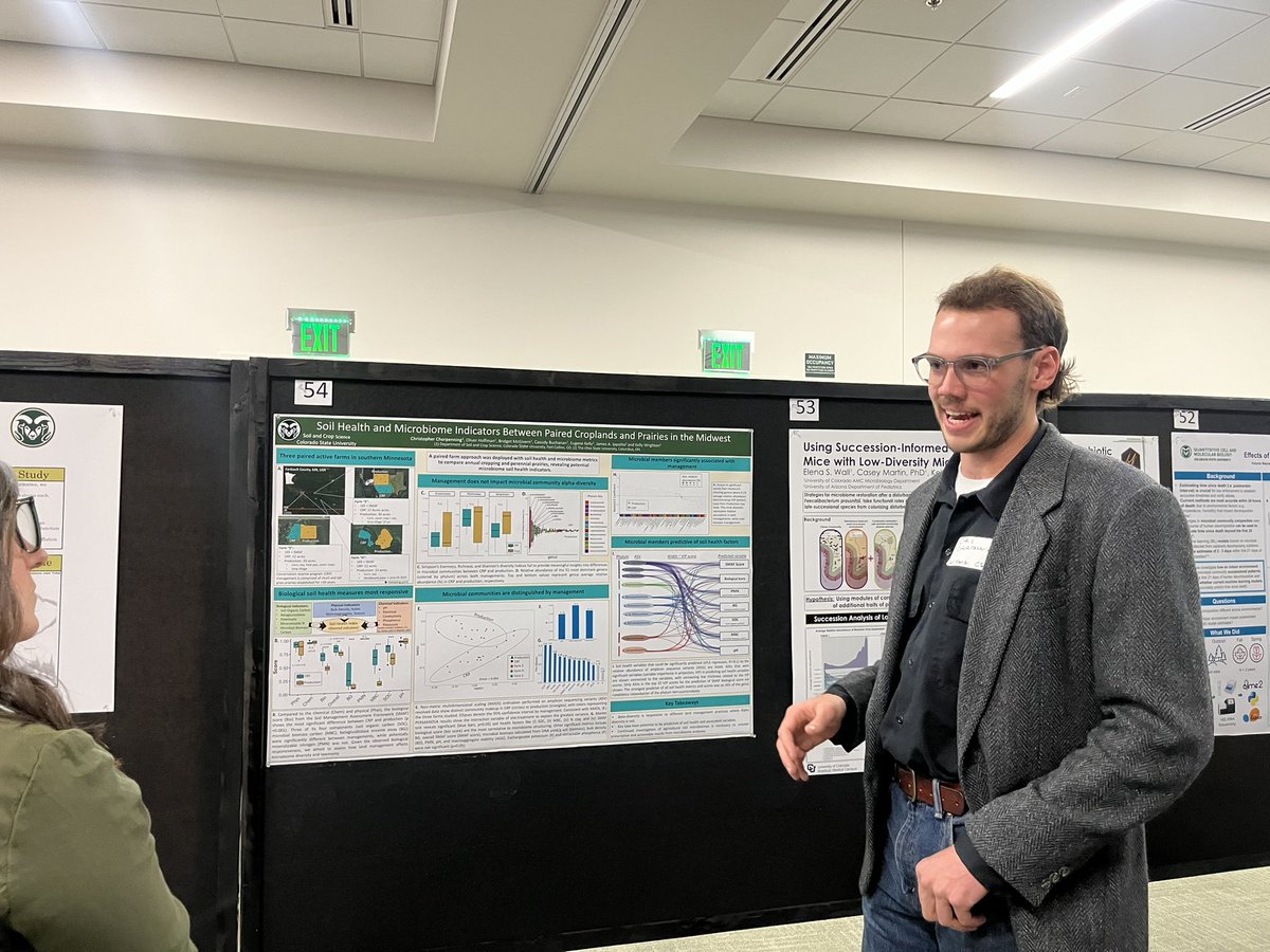 Chris Chorpenning from <a href="/TheWrightonLab/">The Wrighton Lab</a> presenting ‘Soil Health and Microbiome Indicators Between Paired Croplands and Prairies in the Midwest.’ Super cool.