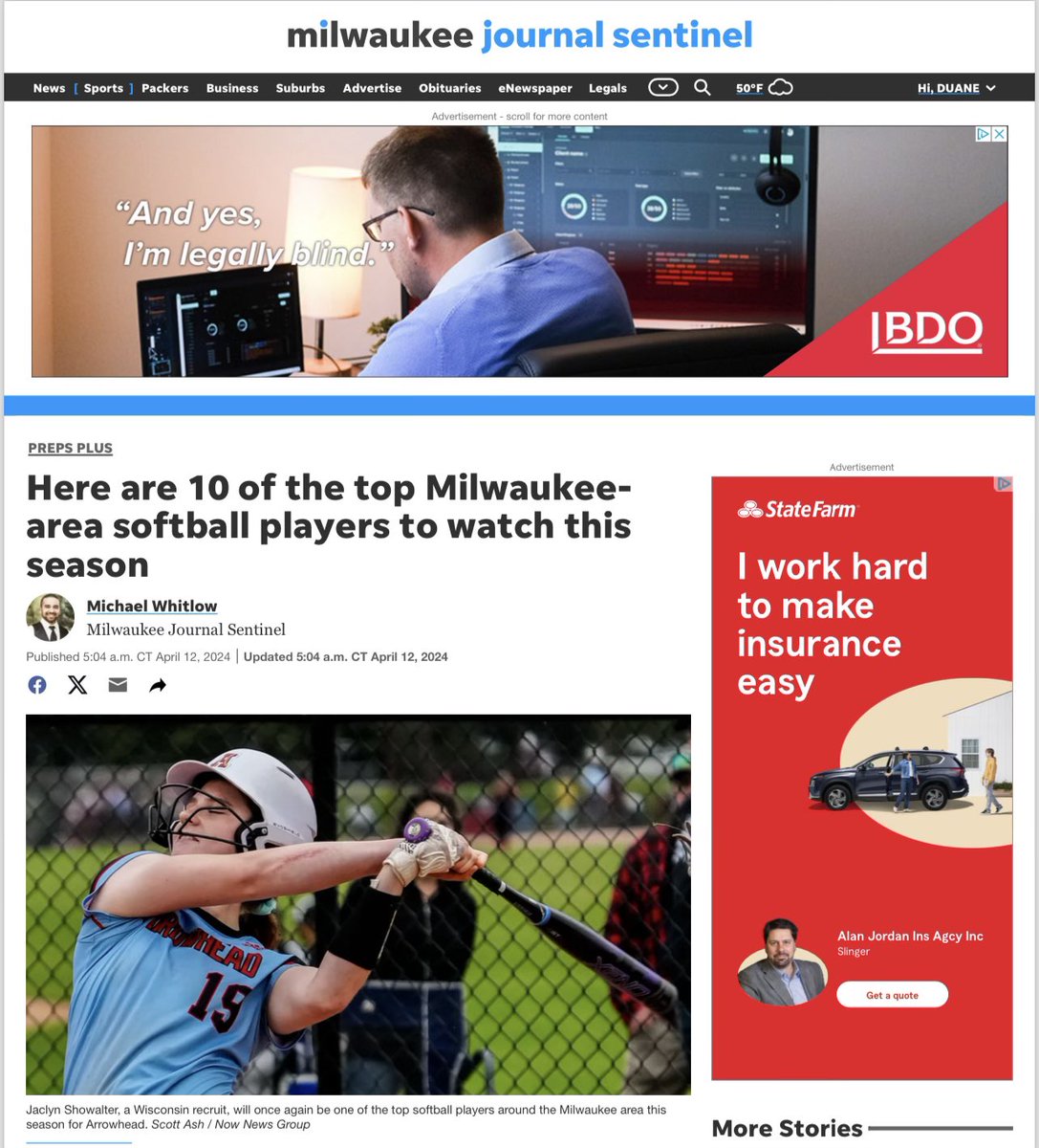 AlonaBoydston's tweet photo. Thank you @journalsentinel for including me in the 10 softball players to watch for the Milwaukee-area this season!!! So grateful and excited to see two Lightning teammates on there with me! ☺️ @ButlerSoftball @BUsoftballcoach @CoachMalWinters @WiLightning2024 @ITHS_Softball https://t.co/QEP3Lzf99p