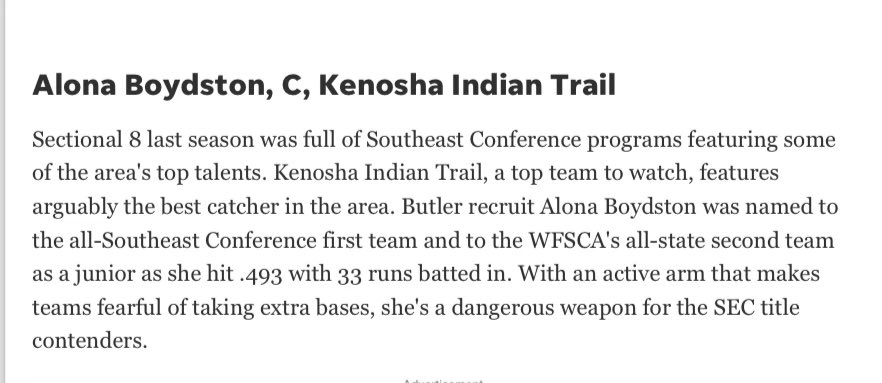 AlonaBoydston's tweet photo. Thank you @journalsentinel for including me in the 10 softball players to watch for the Milwaukee-area this season!!! So grateful and excited to see two Lightning teammates on there with me! ☺️ @ButlerSoftball @BUsoftballcoach @CoachMalWinters @WiLightning2024 @ITHS_Softball https://t.co/QEP3Lzf99p