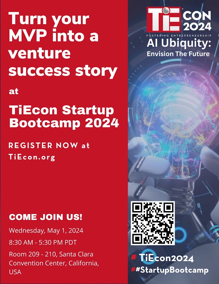 Embark on Your Startup Journey at TiECon 2024 Startup Bootcamp! Whether you’re nurturing a fresh innovation or scaling an existing startup, join us on May 1st for an unparalleled experience. Read more here: tiecon.org/startup-bootca… #StartupBootcamp #InvestorReady #PitchPerfect