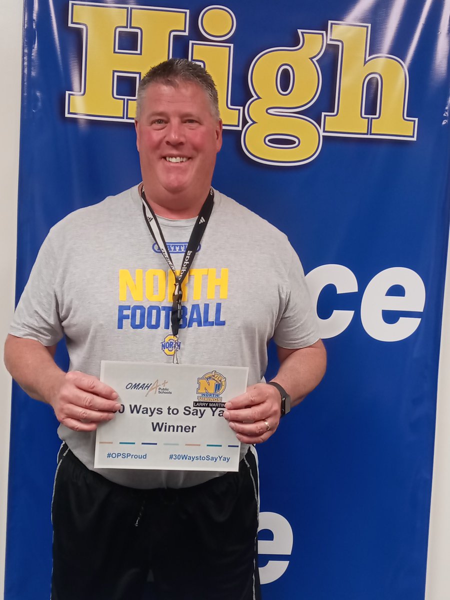 Its time for another @OPS_NorthHigh 30 Ways to Say Yay winner!  Coach Martin does a great job supporting our students and staff.  He always emphasizes the importance of the STUDENT part of being a student athlete.  Thanks for all you do, coach! #place2be 💙💛💙💛