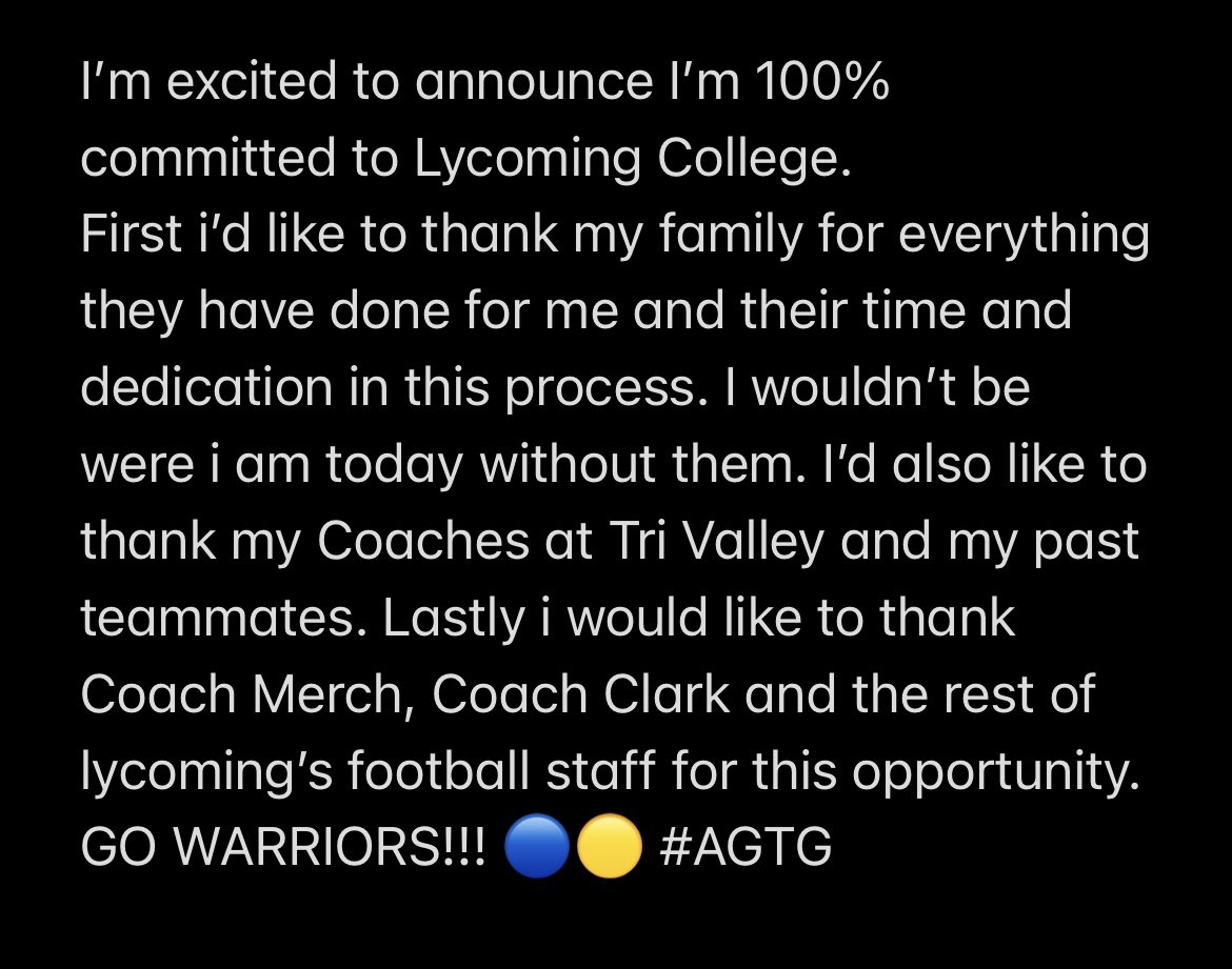 tobin_kash33's tweet photo. 100% Committed to Lycoming College🔵🟡
@Coach_GMerch 
@MCtheHC 
@CoachDeLucia https://t.co/2HPgqeYU8z