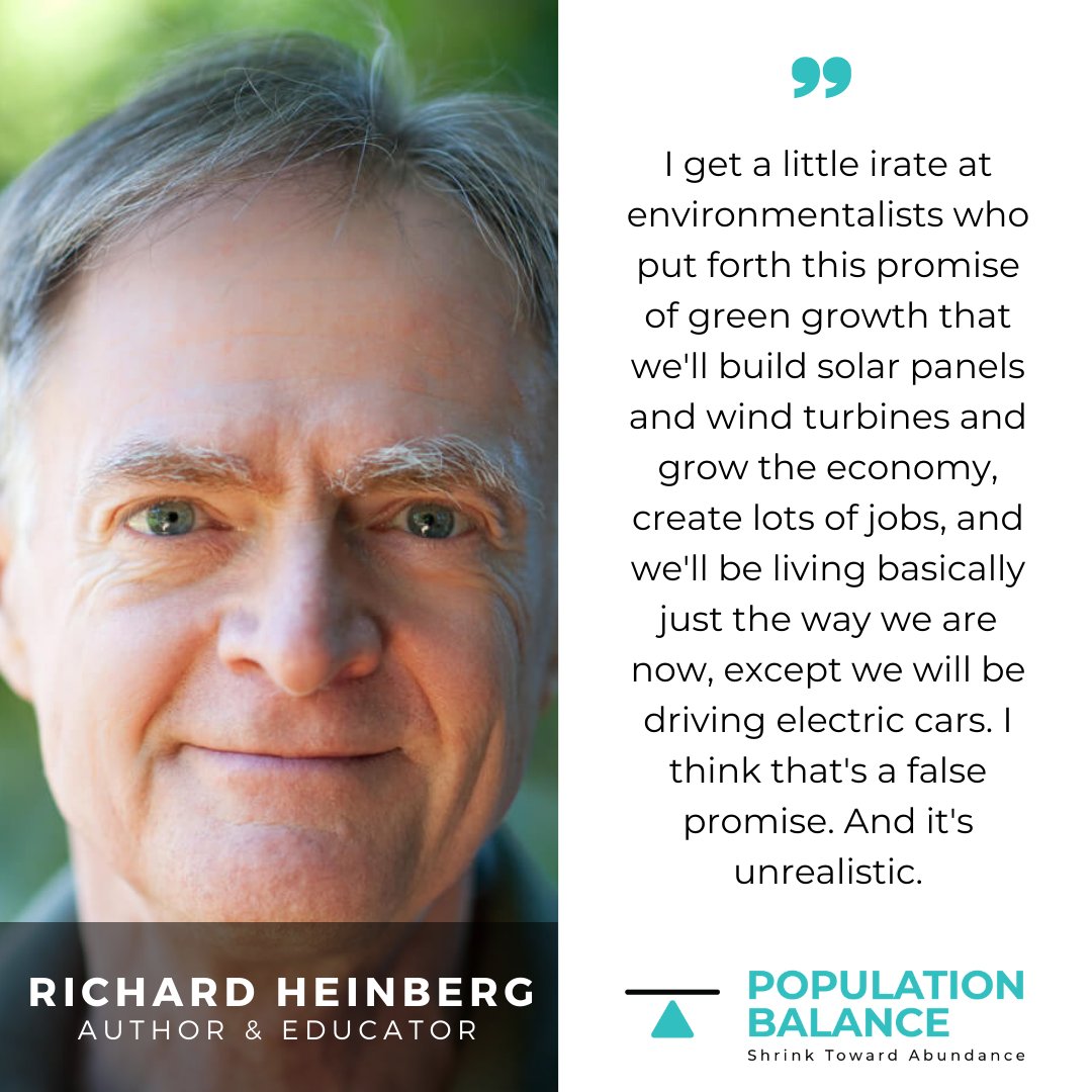 Growth bias is so ingrained in our culture that even environmentalists buy in, selling us green tech business as usual amid collapse. Systems thinker Richard Heinberg @richardheinberg of the Post Carbon Institute @postcarbon helps us move past the delusion populationbalance.org/podcast/richar…