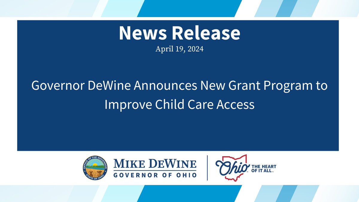 Today, I released details of Ohio’s new $85 million Child Care Access Grant program to increase the availability of licensed child care. To better prepare our youngest Ohioans for school and to ensure Ohio’s economy can continue to grow and thrive, we must ensure our working