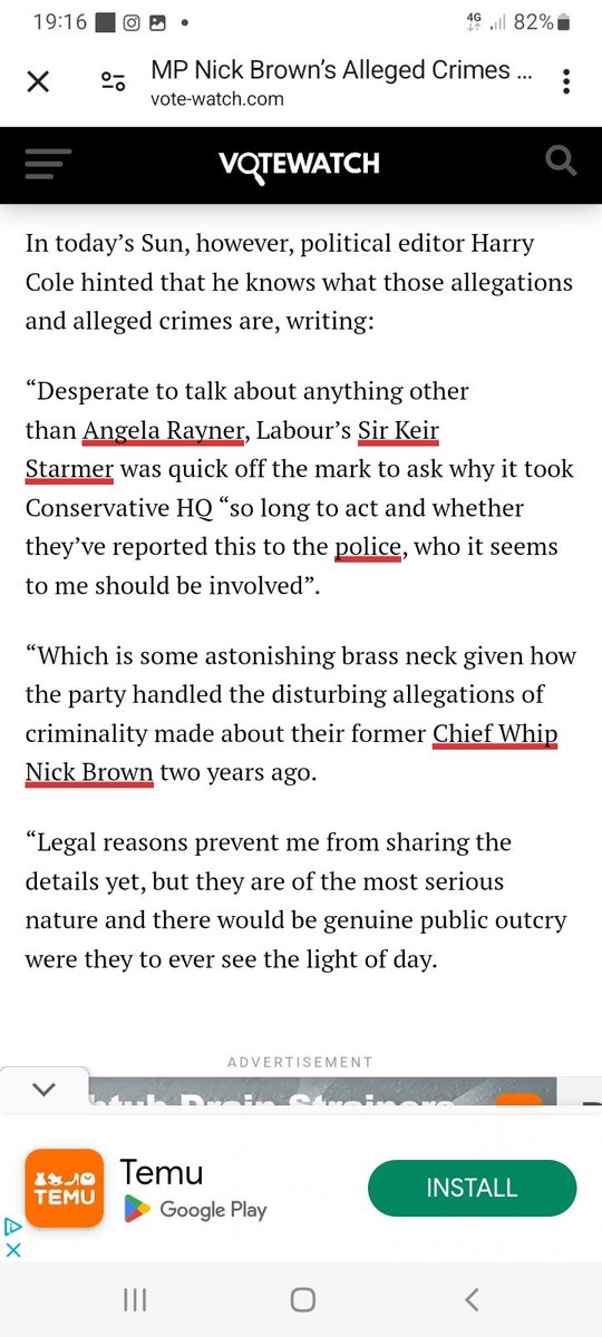 If true Harry Cole political editor of the Sun states ' Nick Brown's allegations against him are of the most serious nature & would see a public outcry if they ever made the light of day' but as yet, he can not make it public for legal reasons