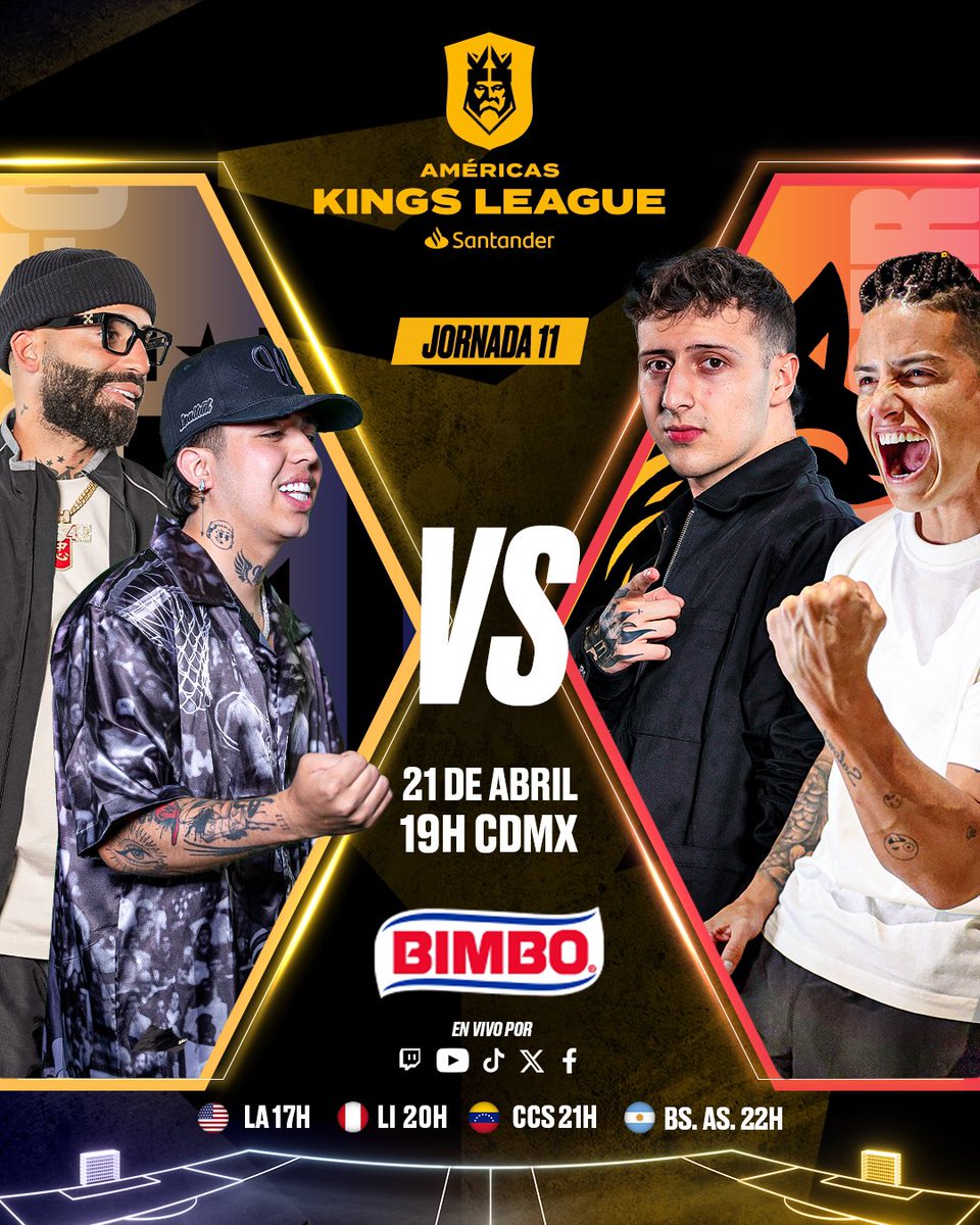 🔥 @WestSantosFC 🆚 @AtlcParcerosFC 🐺

📆 Domingo 21 de abril a las 19h 🇲🇽

#KingsLeagueSantander