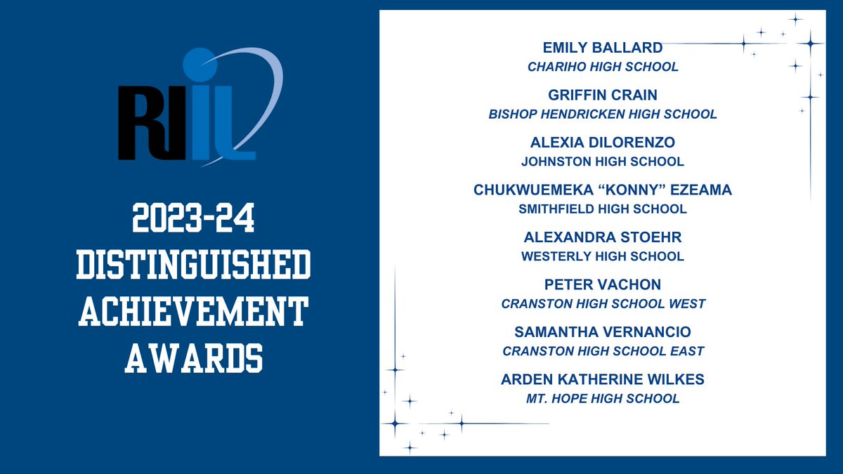 RIIL_sports's tweet photo. 📢The RIIL also announces the recipients of the 2024 Distinguished Achievement Awards:
➡️Emily Ballard
➡️Griffin Crain
➡️Alexia DiLorenzo
➡️Konny Ezeama
➡️Alexandra Stoehr
➡️Peter Vachon
➡️Samantha Vernancio
➡️Arden Katherine Wilkes https://t.co/xbFvF6MijD