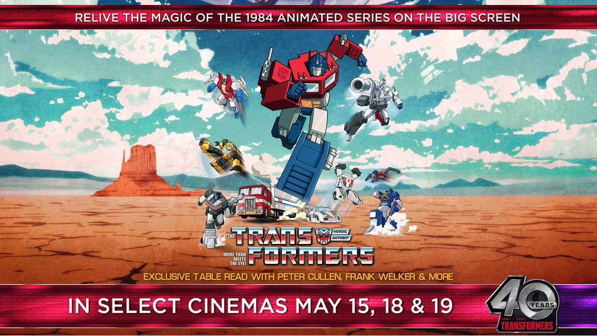 🤖 Relive the magic of the 1984 Transformers series on the big screen with The Transformers 40th Anniversary Event! 📺 Featuring Episodes 1-4 of the OG series, plus a table read with Peter Cullen, Frank Welker & more. 🗓️ May 15, 18 & 19 🎟️ apollocinema.ca/movies/transfo…