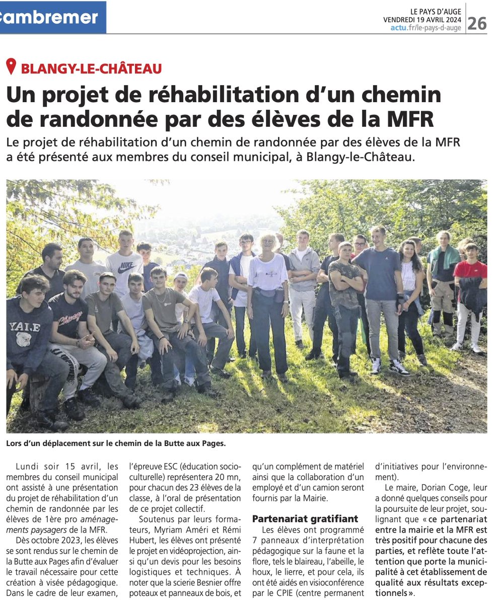 Dans le Pays d'Auge, un article pour le projet de réhabilitation d'un chemin de randonnée par les élèves de la classe de 1ère Aménagements Paysagers. Merci pour eux. #mfr #apprendreautrement #amenagementspaysagers #randonnee