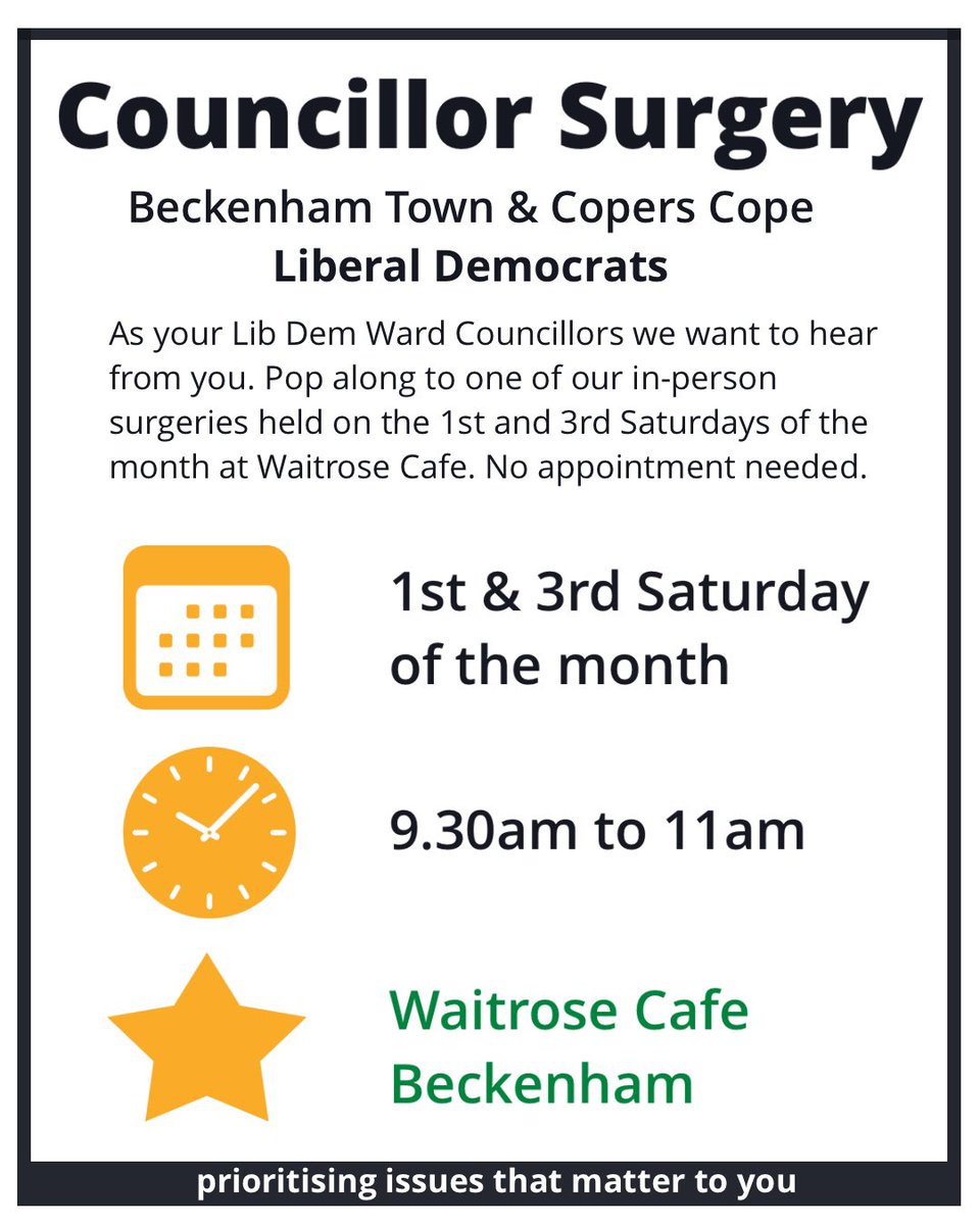 It’s our Councillor Surgery tomorrow 9.30 to 11am, Sat 20 April at the Waitrose Cafe. Hope to see some of you there.