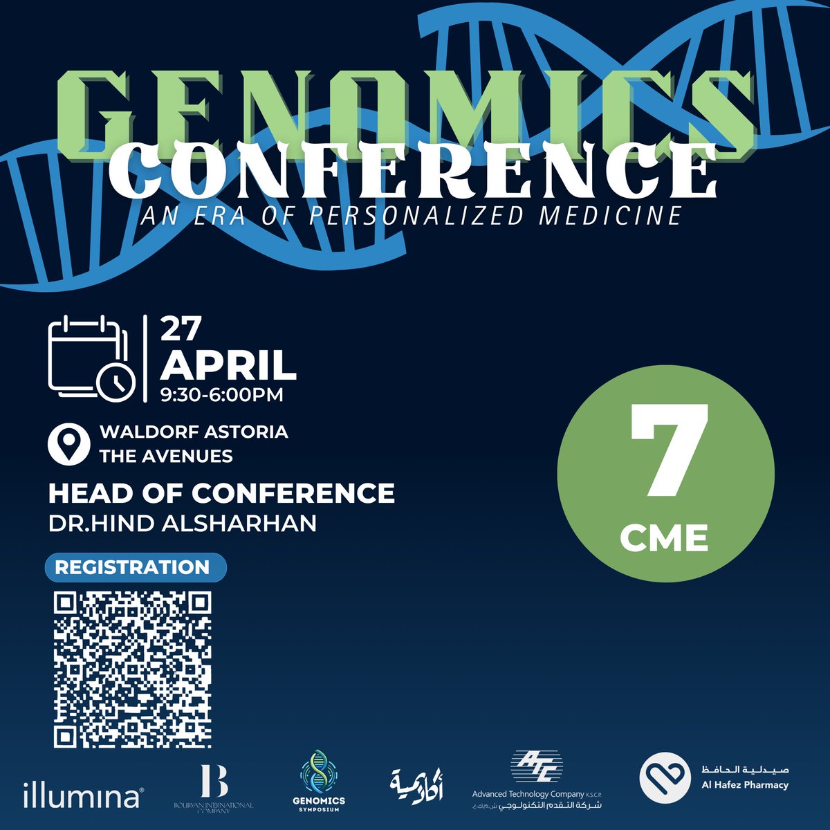 Academiyah's tweet photo. We are excited to announce the groundbreaking “Genomic Medicine” conference, the first ultimate student-led conference about Genomics in Kuwait. 🧬
Join us next Saturday for an electrifying journey as we shine a spotlight on personalized healthcare and the triumph of patient-centered approaches! 
Explore how genomics is revolutionizing every corner of medicine, from internal medicine to surgical innovations, and beyond! 🧬

#PersonalizedMedicine🧬