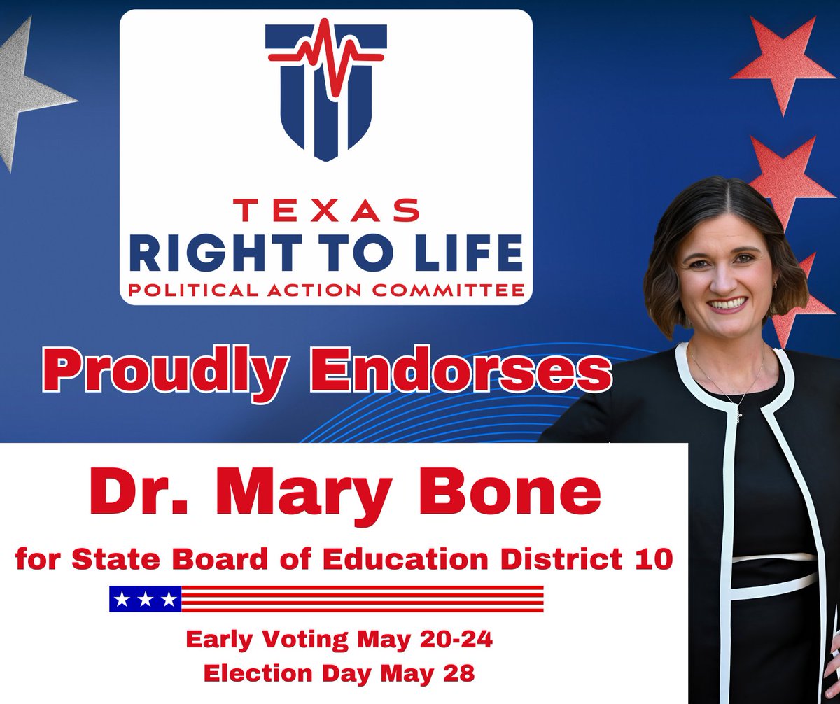 📢Endorsement Alert. I am humbled to announce Texas Right to Life Political Action Committee has endorsed me for the State Board of Education District 10. Texas Right to Life has recognized me as the best candidate to represent pro-life values and I am beyond grateful to have