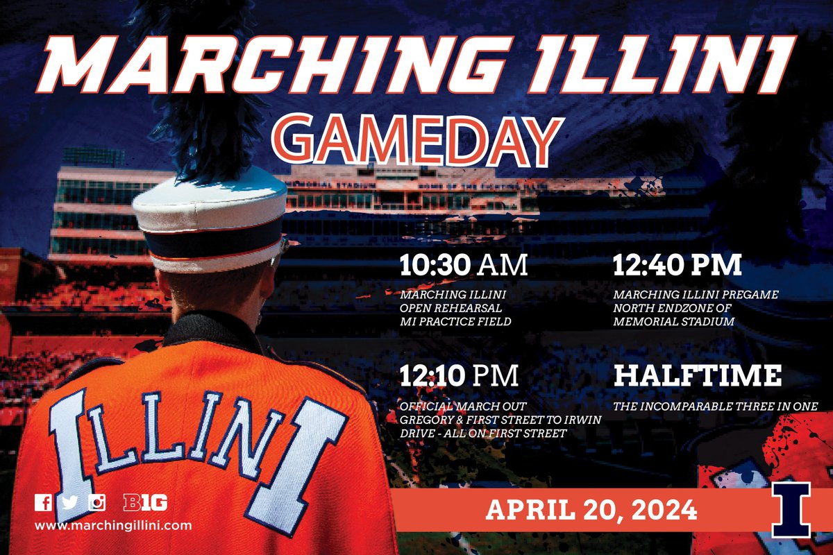 It's time for another GAME DAY...join us tomorrow as we get the band back together ONE MORE time before Summer Break. #MarchingIllini | #illini | #band155 | #altogetherextraordinary