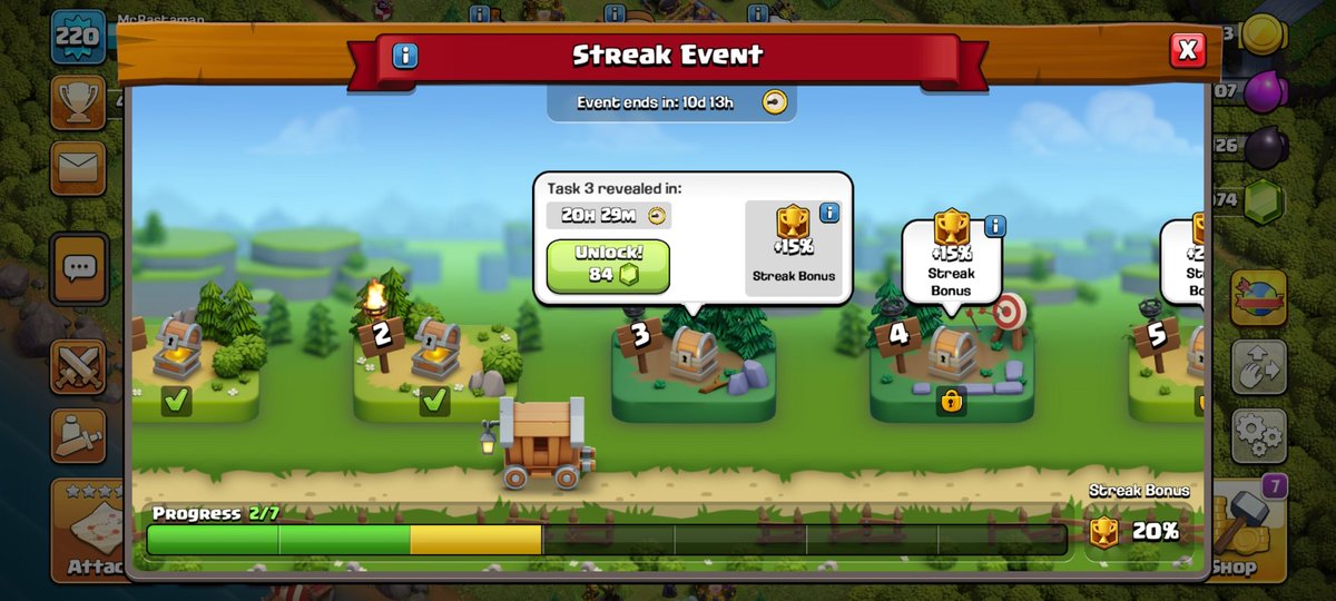 STREAK EVENT ⚔️
2/7 ✅️

Do you like new Event, it looks like KoTH 🗻
Any idea what we will se in task 3? 🤔

#ClashOfClans #ClashOn #Clan #StreakEvent