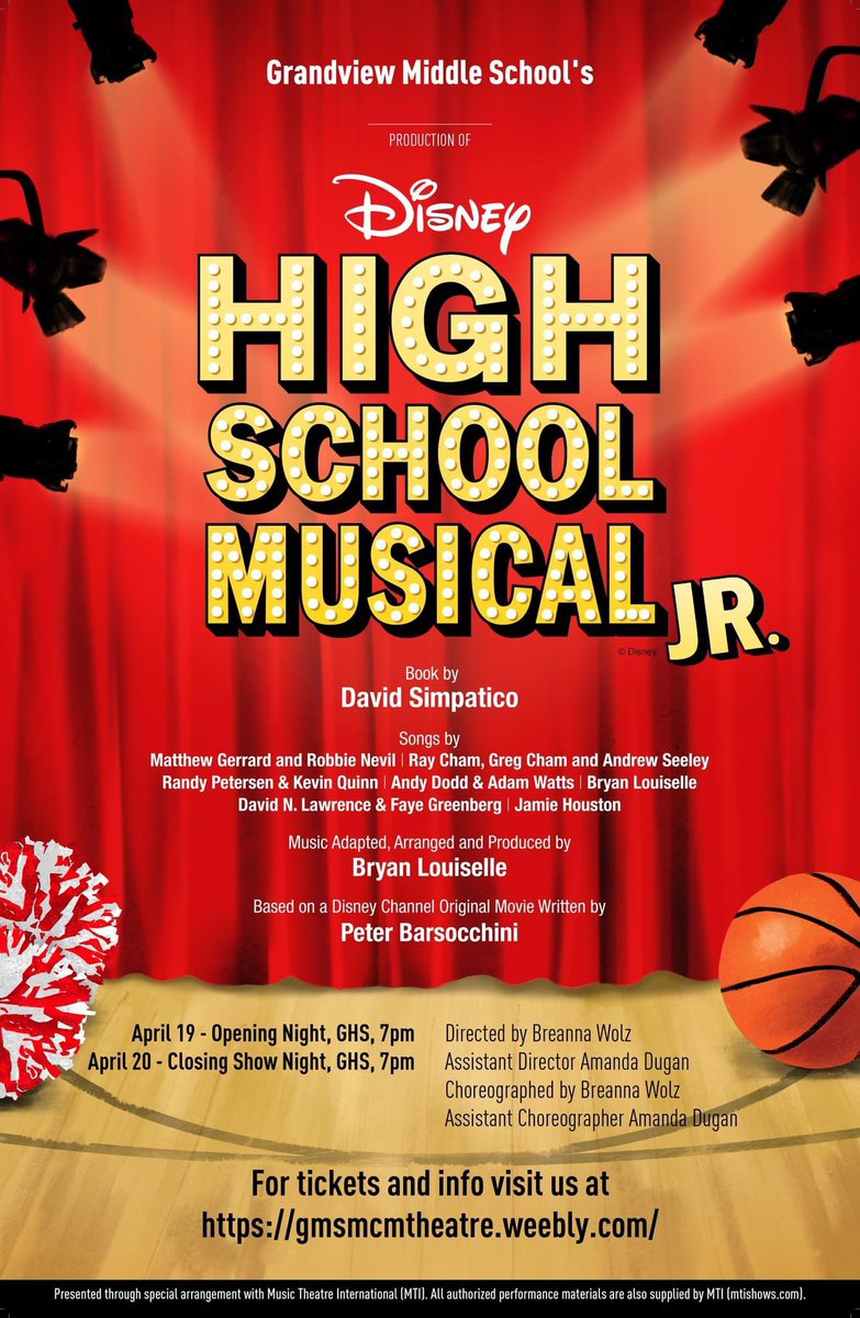 Middle school students are kicking off their performance of High School Musical Jr. today. Hope to see you there! @GrandviewMiddle More info here: gmsmcmtheatre.weebly.com