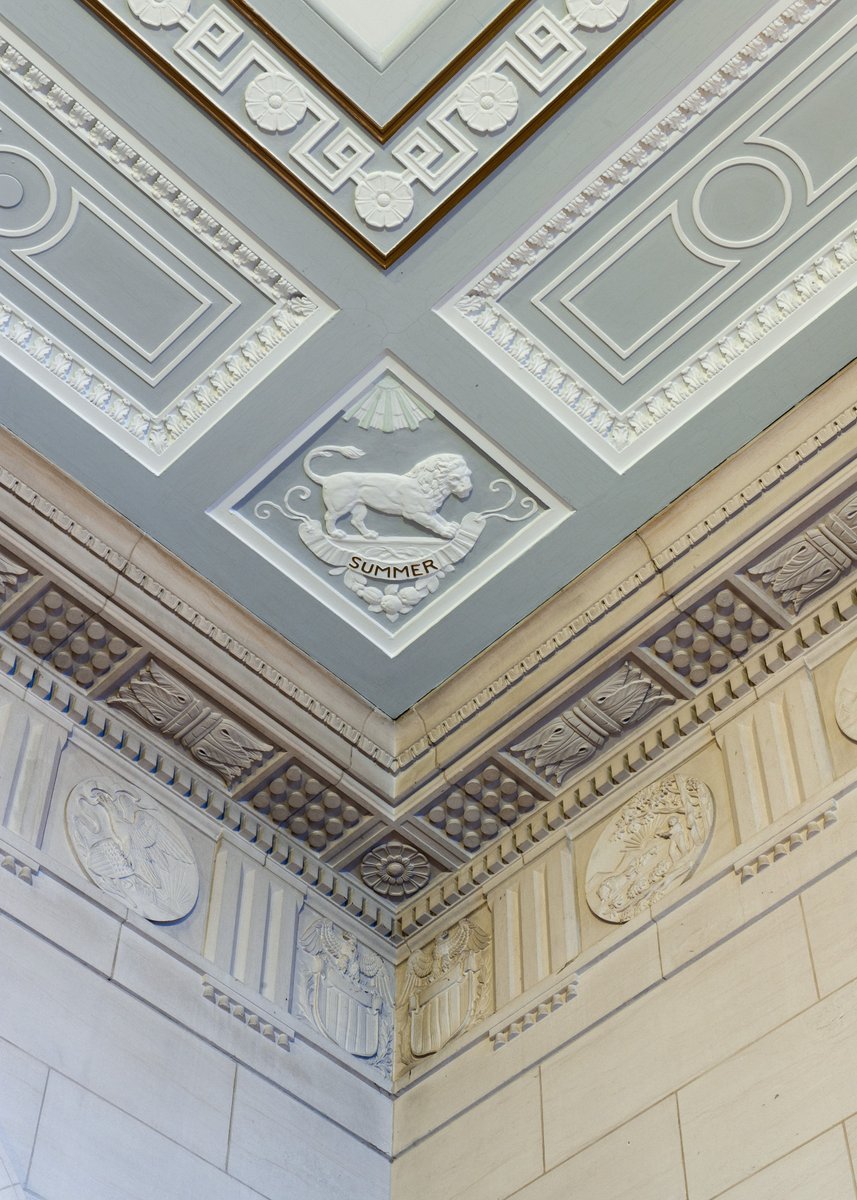 uscapitol's tweet photo. The #LongworthBuilding (2nd office bldg built for the U.S. House of Representatives) opened April 1933. #IonicColumns supporting a well-proportioned entablature are used for 5 porticoes. Inside: decorative plaster ceilings and cornices w/ classical moldings + national symbols. https://t.co/gqTXBRFpNc