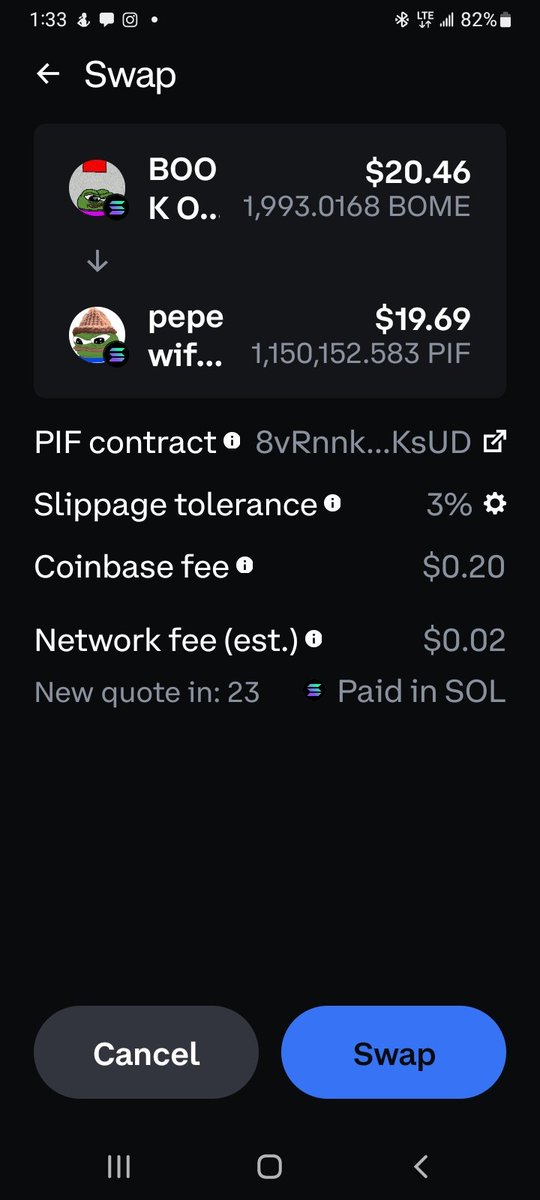 $WIF just bought some Pepe wif hat on the coinbase wallet swapped it for Solana $PIF