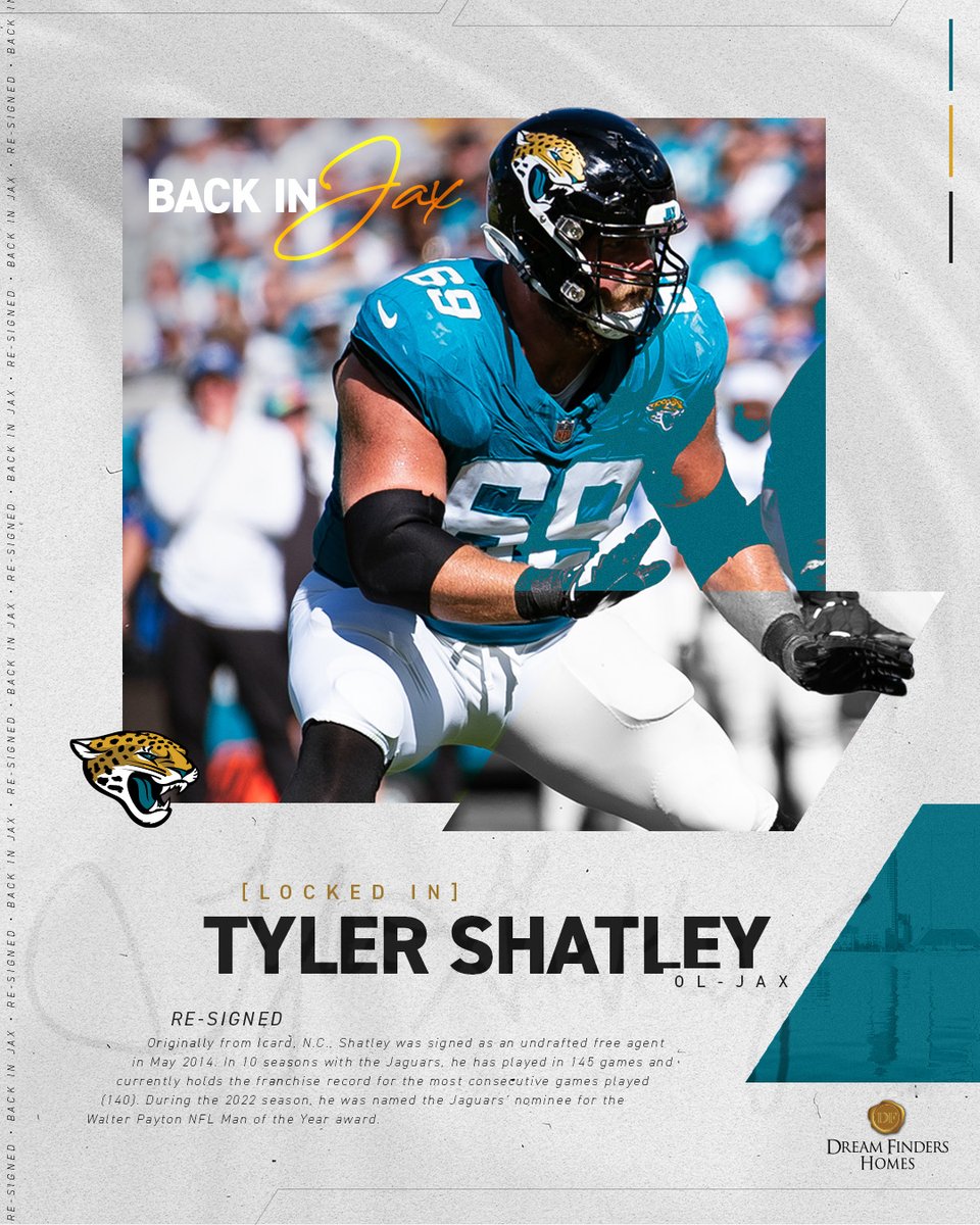 Nice! 😏 We have re-signed OL Tyler Shatley. @Dream_Finders | #DUUUVAL
