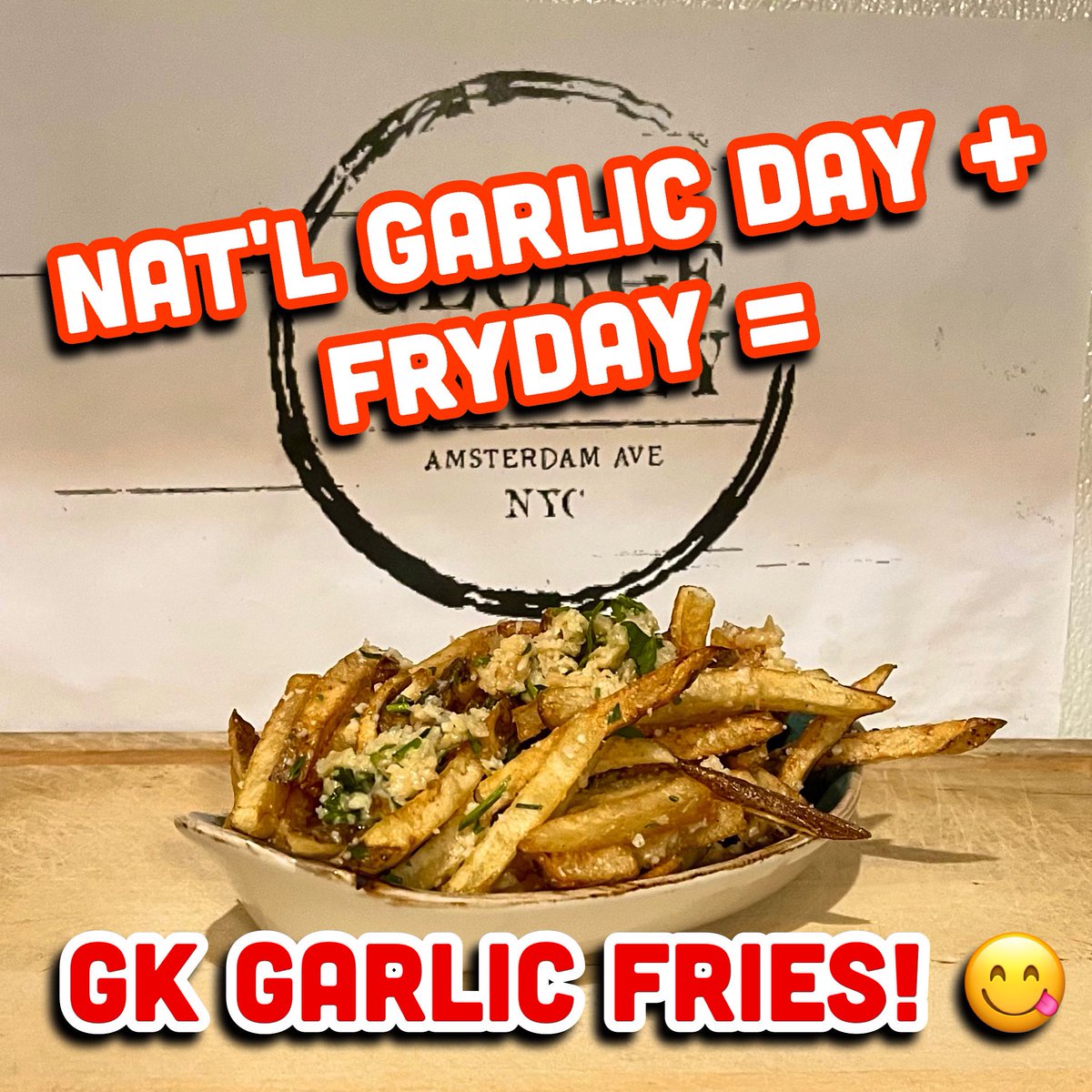 Protect yourself from the vampires! It's #NationalGarlicDay and #FryDay ! What a perfect combo! 🧄🍟 #georgekeeley #gknyc #beerisgood #drinkgoodbeer #shutupanddrink #drinkamongstfriends #upperwestside #uwsnyc #publife #upperwestsideeats #pubfood #craftbeerbar #cheers #comfortfood