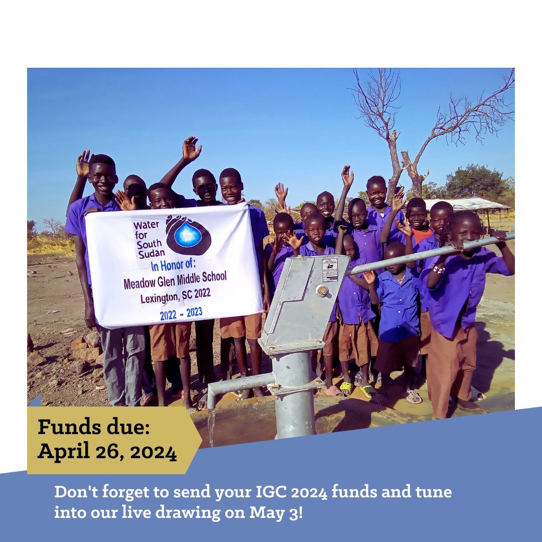 💦REMINDER! 💦 #IGC2024 funds are due next Friday, April 26! Don't forget to tune into our live drawing on our Facebook and YouTube on May 3 at noon EST to find out which school will win a visit from Salva! 💙 📷: @mgmgators #SDG6 #CleanWater #WateringTheSeedsOfChange