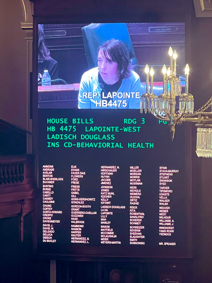 Rep. LaPointe’s HB4475 bill, which reforms many mental health insurance provisions that make social workers’ jobs harder, passes 86-20 in the Illinois House today. #Twill