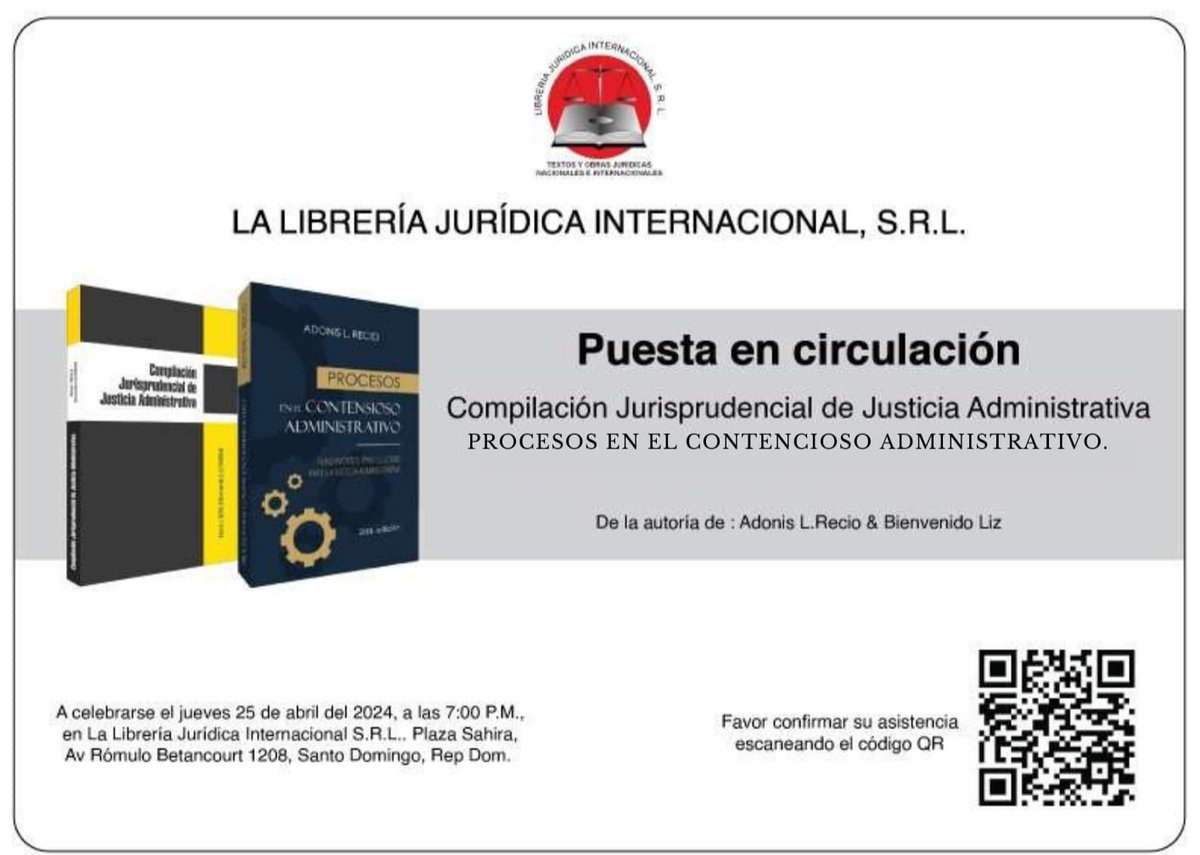 El próximo jueves 25, en colaboración con <a href="/AdonisTineo95/">Adonis L. Recio</a>, presentaremos nuestra obra: "Compilación Jurisprudencial de Justicia Administrativa". 

Este proyecto recopila las decisiones más relevantes de la 3ra Sala de la SCJ de los últimos 10 años. 

<a href="/JuridicaShop/">Jurídica Shop 📚</a>
