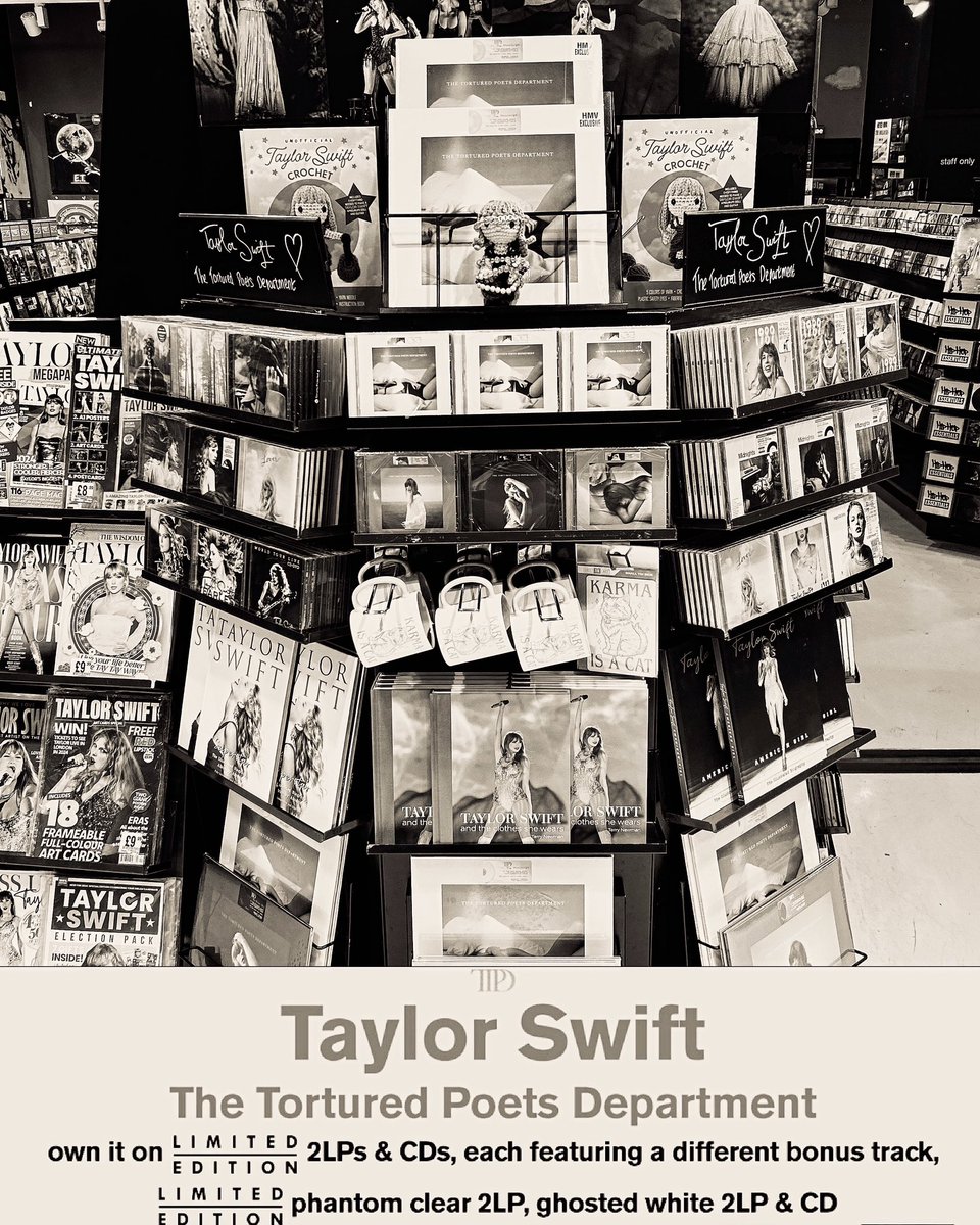 Taylor Swift ‘The Tortured Poets Department’ out now! #NewMusicFriday 
#hmvExclusive 
#TaylorSwift 
#THETORTUEDPOETSDEPARTMENT 
#hmvForTheFans 
#hmvLovesVinyl