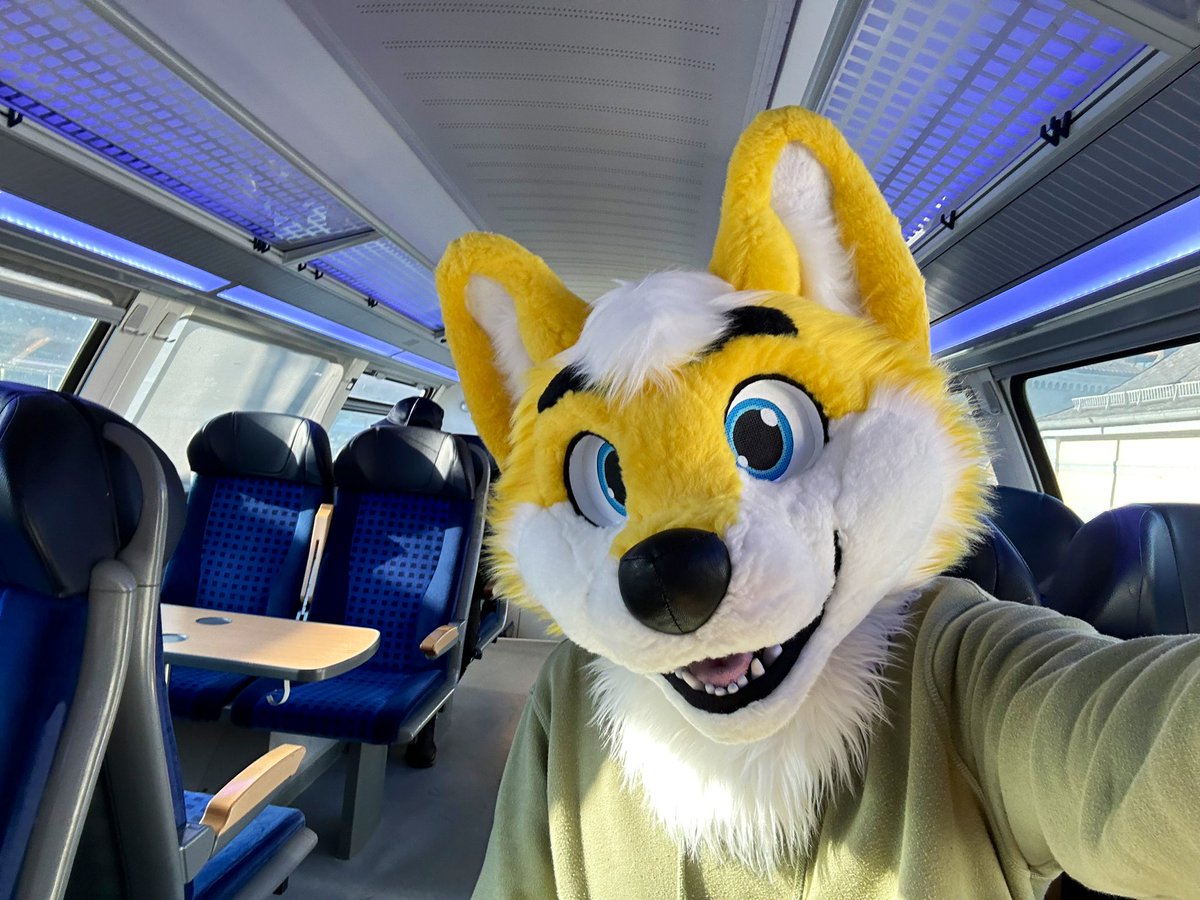 Travel time on #FursuitFriday!! 🚂😃 🪡 @LorfyTheFox