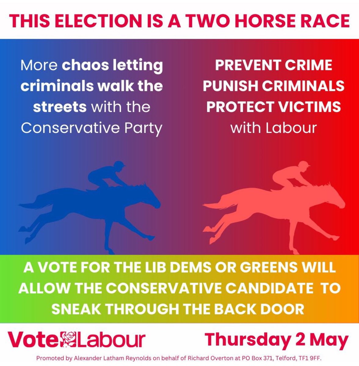 Only a vote for a Labour Police and Crime Commissioner on Thursday 2 May is a vote to take back our streets- preventing crime, punishing criminals, and protecting victims. Don’t risk more chaos with the Conservatives.