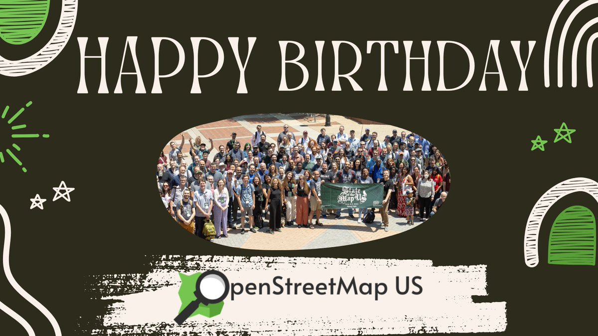 OpenStreetMapUS's tweet image. 🎂 Happy 14th Birthday to OpenStreetMap US! On this day in 2010, OSM US was incorporated 🥳 

Check out the OSM US wiki 🔗 buff.ly/3Jn19Om 

#OpenStreetMap #OSM #OpenStreetMapUS