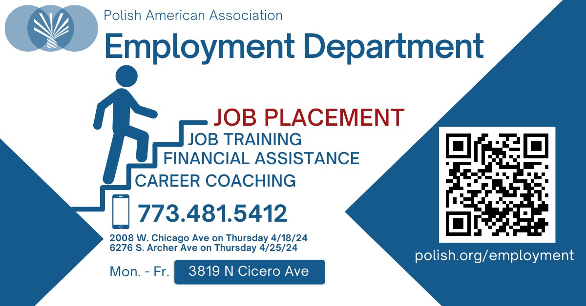 Get the skills you need to land the job you want! FREE! Call 773 481-5412 or visit PAA us at: 6276 S. Archer Ave on Thursday 4/25/24 3819 N. Cicero Ave. Monday through Friday.
#employment #job #jobtraining #jobskills #career #careercoaching #praca #pracawchicago #szukampracy