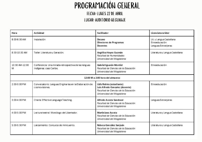 agfre90's tweet image. Tenemos el agrado de compartirles la programación de la I Jornada de Usos, Análisis y Enseñanza de Lenguas. Los esperamos en @Unimagdalena