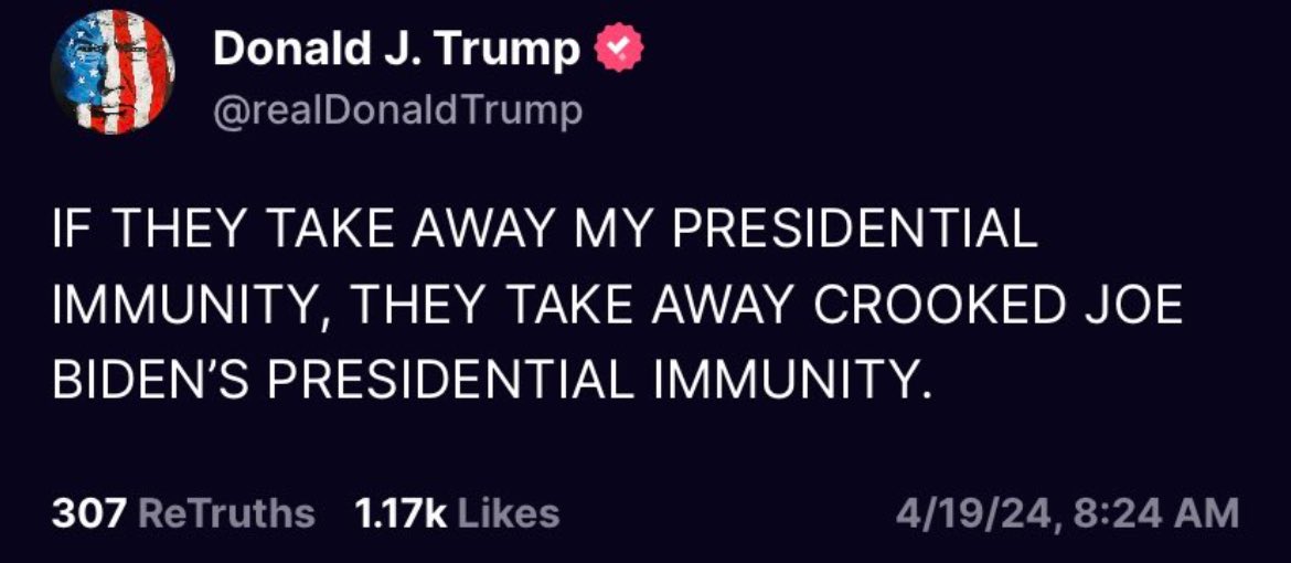 I like Presidents that don’t need immunity in the first place. #TrumpIsACriminal