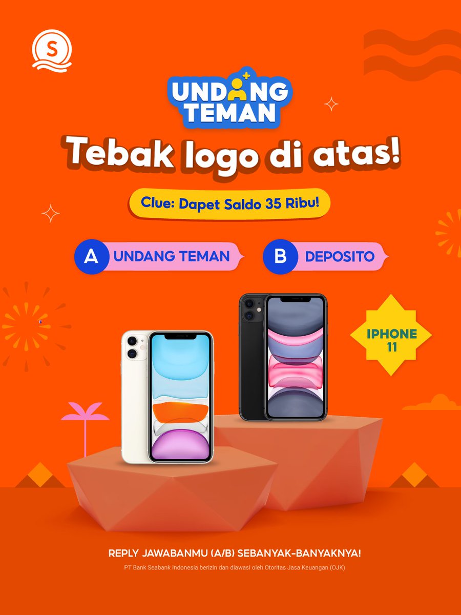 SeaBankID's tweet photo. 💥BAWA PULANG IPHONE 11!💥

Caranya:
1. FOLLOW Twitter @SEABANKID
2. RT Tweet ini
3. REPLY JAWABANMU sebanyak 10x!

Semoga beruntung 🔥~ https://t.co/6revhXK1pG