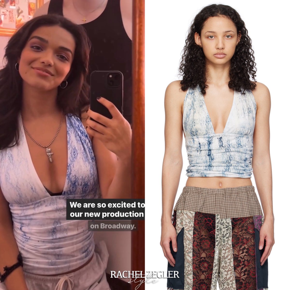 ZeglerStyle's tweet photo. Rachel wore the #sc103 ‘Whim Tank Top’ ($350) as well as one half of the #MarcJacobs ‘Friendship Necklace Set’ ($75).
She also wore a pair of #Adidas ‘Gazelle Indoor Sneaker’ ($120).
| Each top is hand printed so every single one is unique which is why Rachel’s looks different! https://t.co/4XrBxFPpvY