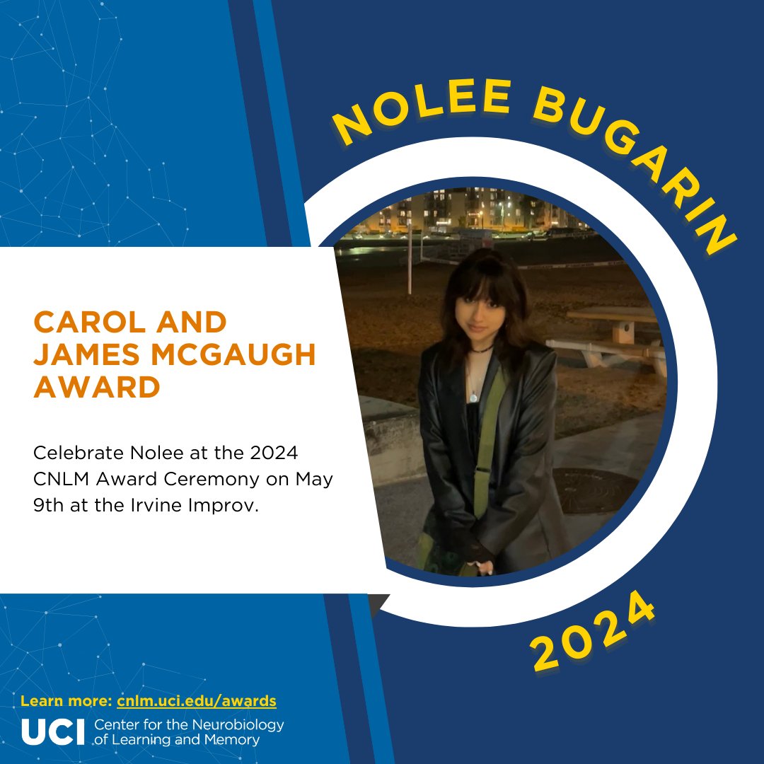 Congratulations to Joshuah and Nolee, recipients of the 2024 Carol and James McGaugh Award! Join us in celebrating them at the CNLM Award ceremony on May 9th. Learn more: cnlm.uci.edu/awards #award #accomplishment #ceremonies #neuroscience #STEMeducation